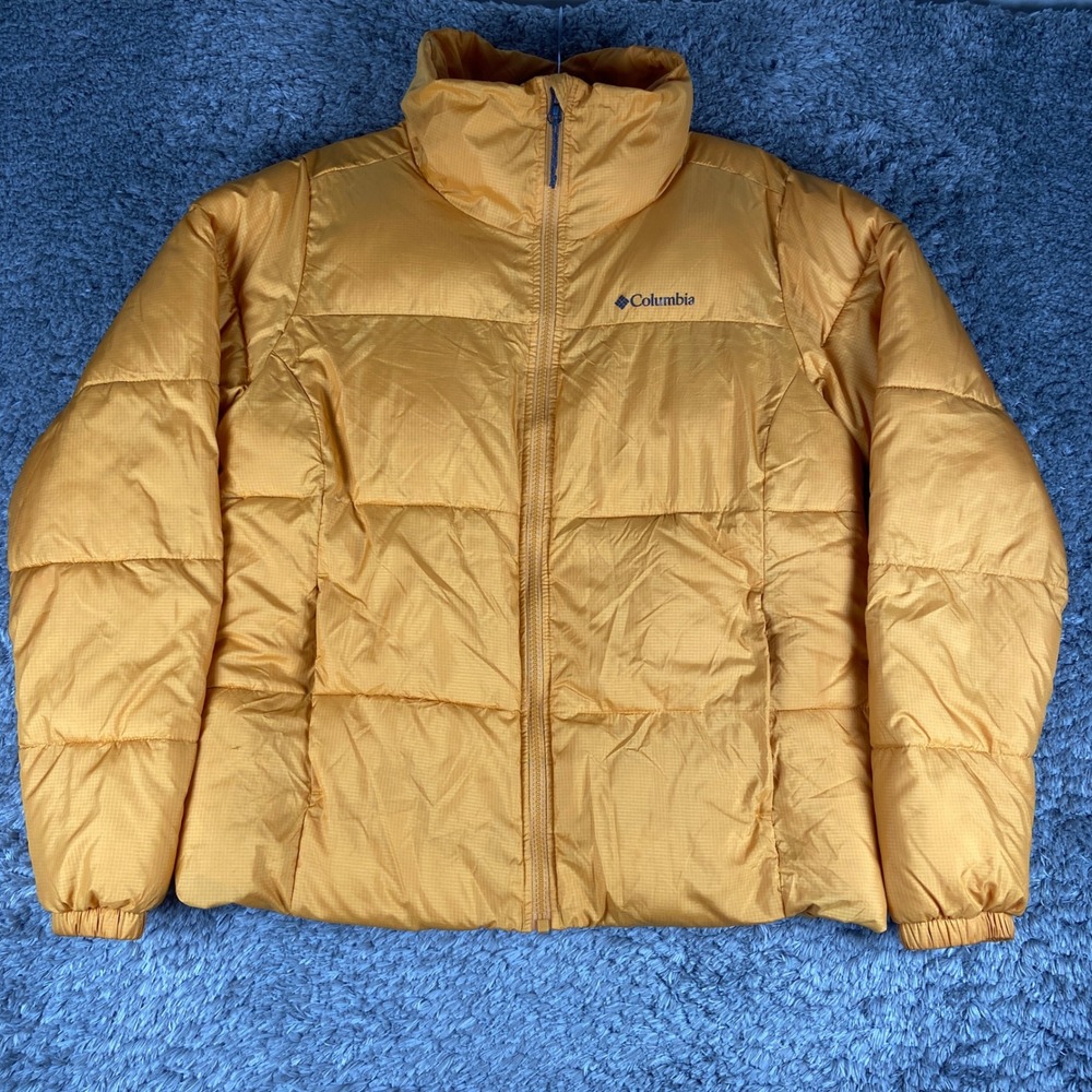 Columbia Puffer Jacket Womens Medium Yellow Thermarator Insulated Ripstop Winter